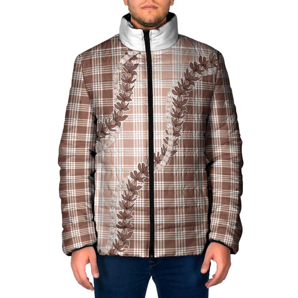 Beige Hawaii Palaka Padded Jacket Hawaiian Pikake Lei LT05 Men Beige - Polynesian Pride