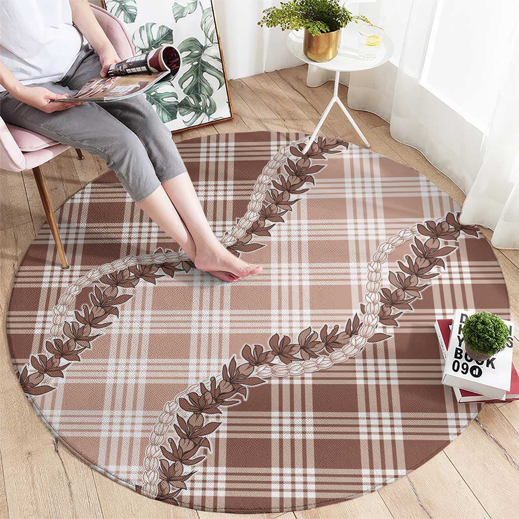 Beige Hawaii Palaka Round Carpet Hawaiian Pikake Lei