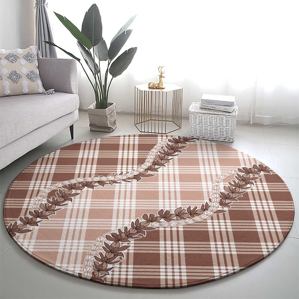 Beige Hawaii Palaka Round Carpet Hawaiian Pikake Lei