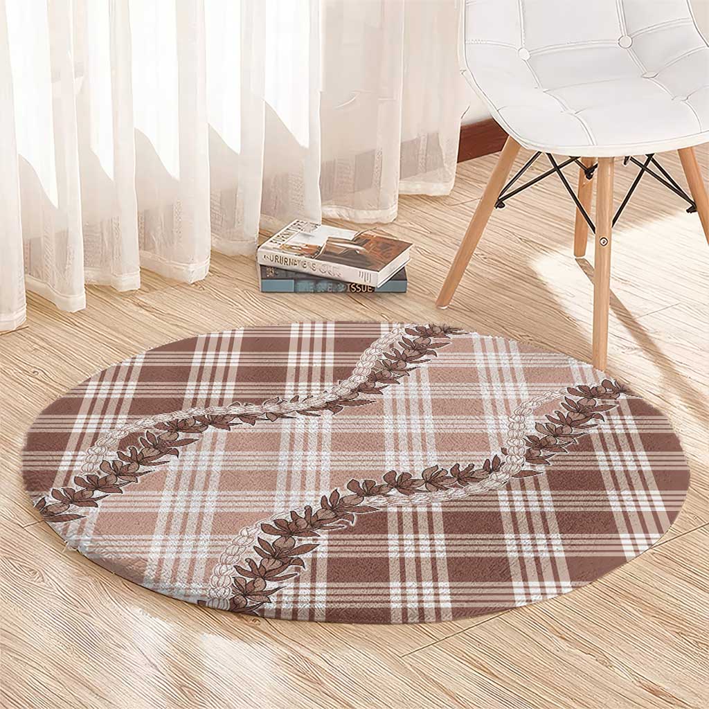 Beige Hawaii Palaka Round Carpet Hawaiian Pikake Lei
