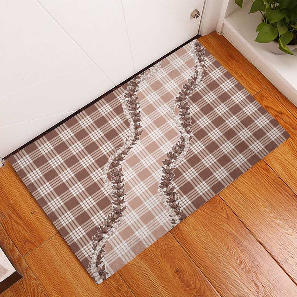 Beige Hawaii Palaka Rubber Doormat Hawaiian Pikake Lei
