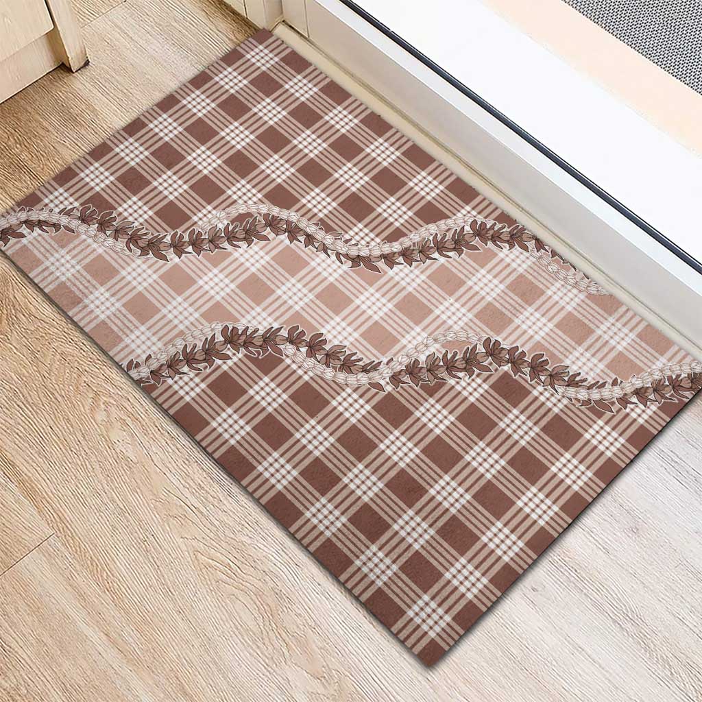 Beige Hawaii Palaka Rubber Doormat Hawaiian Pikake Lei