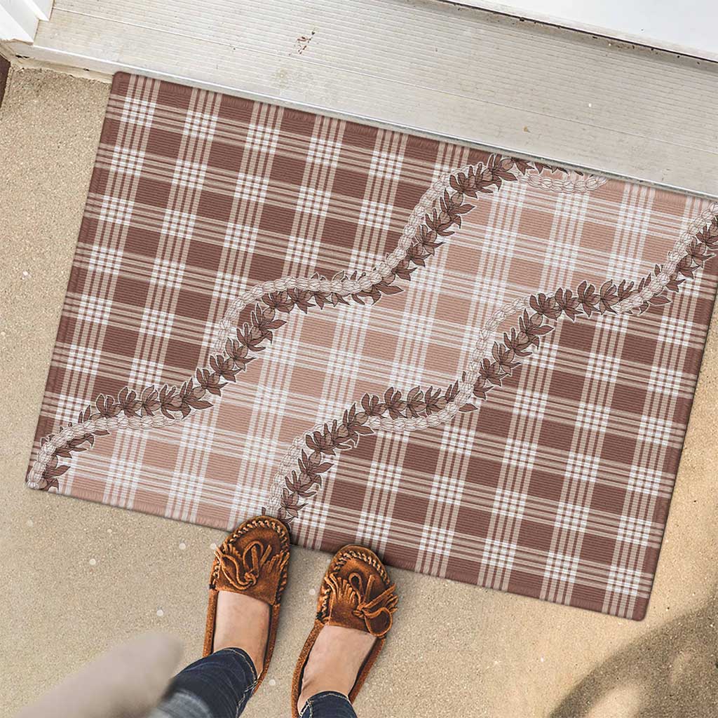 Beige Hawaii Palaka Rubber Doormat Hawaiian Pikake Lei