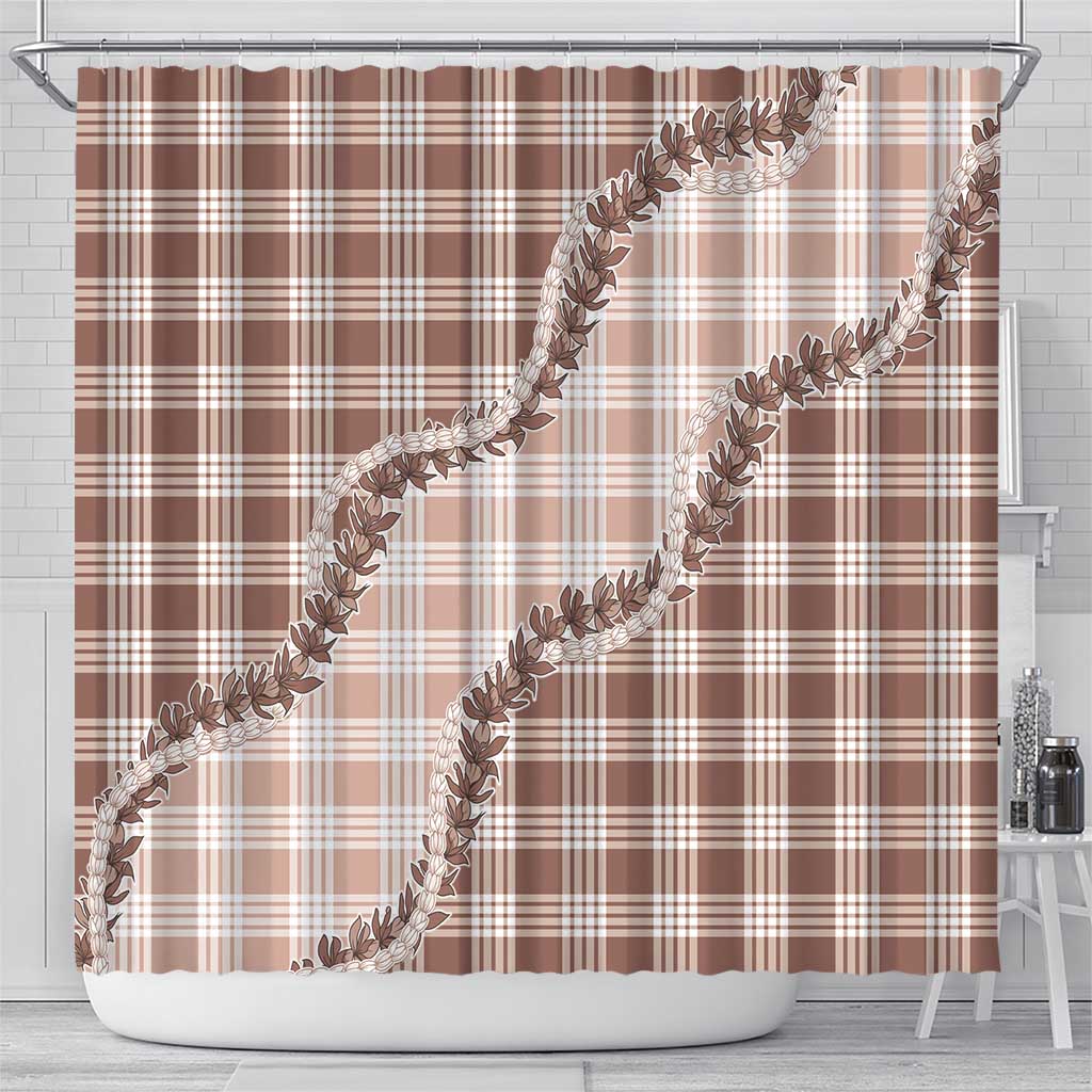 Beige Hawaii Palaka Shower Curtain Hawaiian Pikake Lei LT05 - Polynesian Pride