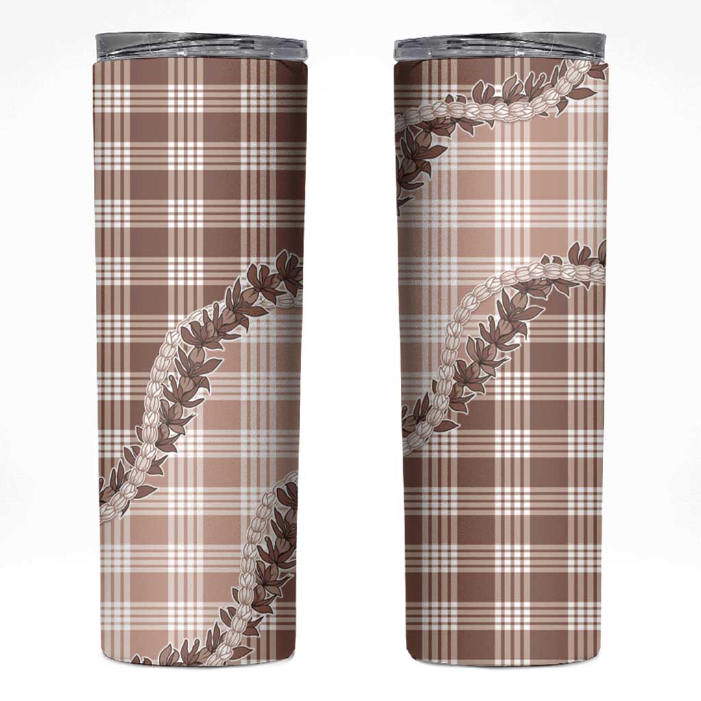 Beige Hawaii Palaka Skinny Tumbler Hawaiian Pikake Lei LT05 Beige - Polynesian Pride