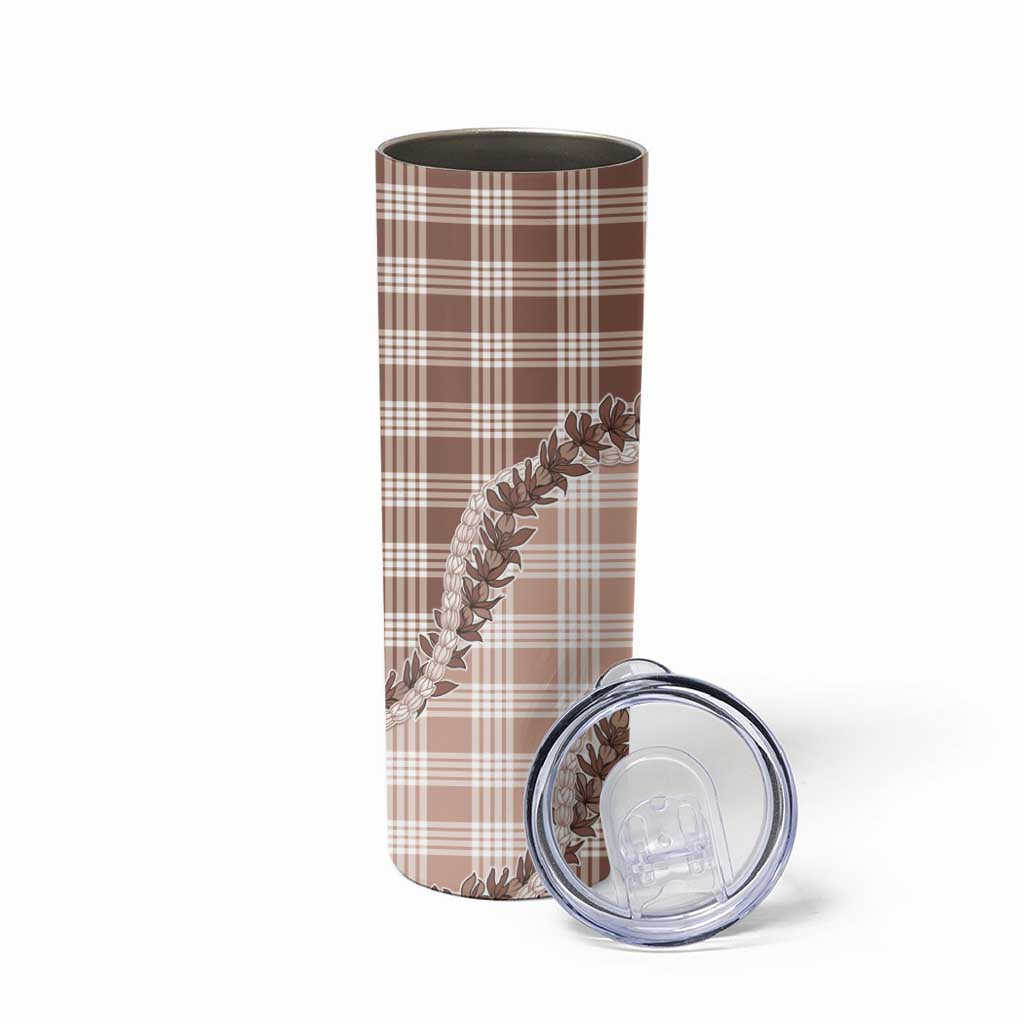 Beige Hawaii Palaka Skinny Tumbler Hawaiian Pikake Lei LT05 - Polynesian Pride