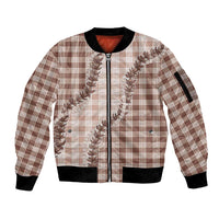Beige Hawaii Palaka Sleeve Zip Bomber Jacket Hawaiian Pikake Lei LT05 Unisex Beige - Polynesian Pride