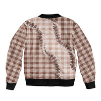 Beige Hawaii Palaka Sleeve Zip Bomber Jacket Hawaiian Pikake Lei LT05 - Polynesian Pride