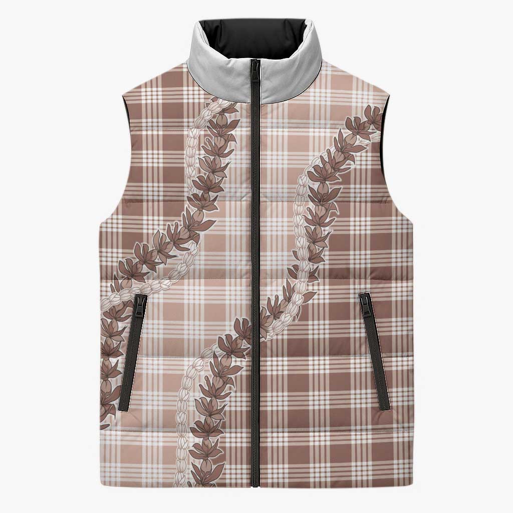 Beige Hawaii Palaka Sleeveless Puffer Jacket Hawaiian Pikake Lei LT05 Unisex Beige - Polynesian Pride