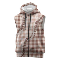 Beige Hawaii Palaka Sleeveless Zip Hoodie Hawaiian Pikake Lei LT05 Beige - Polynesian Pride