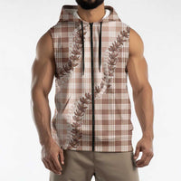 Beige Hawaii Palaka Sleeveless Zip Hoodie Hawaiian Pikake Lei LT05 - Polynesian Pride