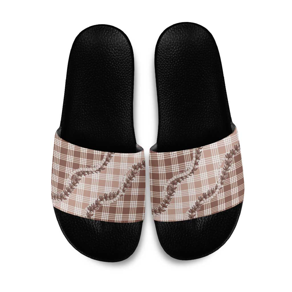 Beige Hawaii Palaka Slide Sandals Hawaiian Pikake Lei LT05 Beige - Polynesian Pride