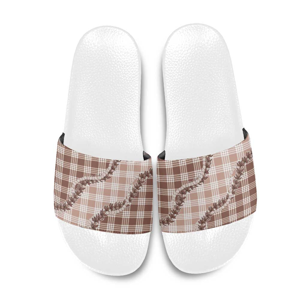 Beige Hawaii Palaka Slide Sandals Hawaiian Pikake Lei LT05 Beige - Polynesian Pride
