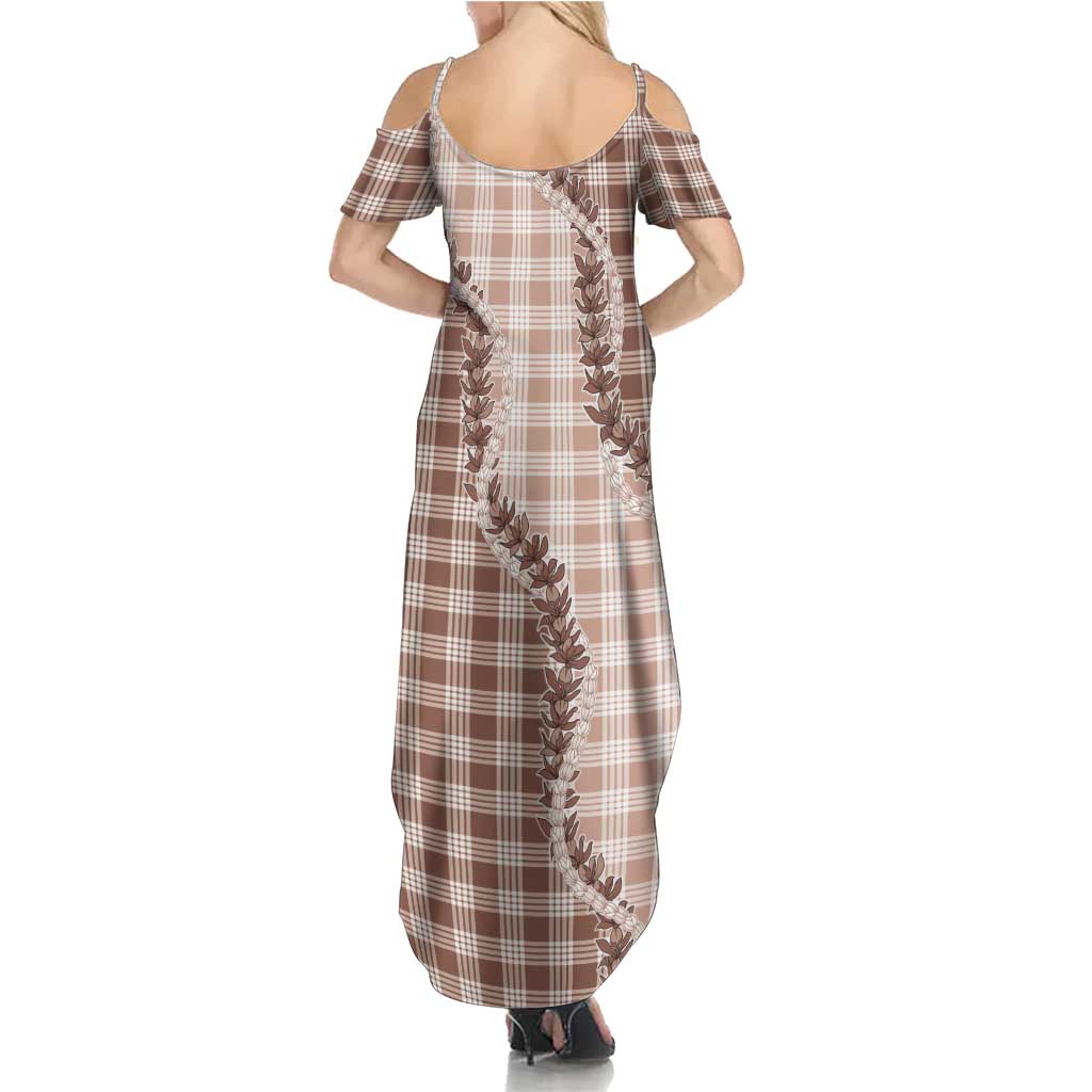 Beige Hawaii Palaka Summer Maxi Dress Hawaiian Pikake Lei LT05 - Polynesian Pride