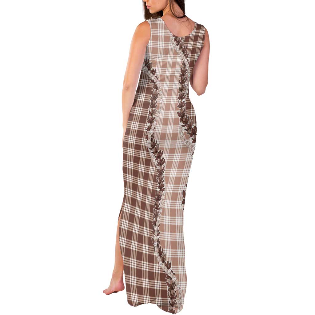 Beige Hawaii Palaka Tank Maxi Dress Hawaiian Pikake Lei