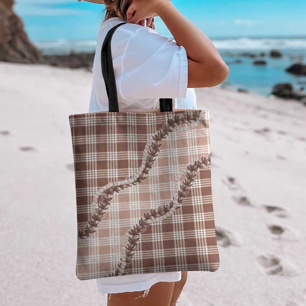 Beige Hawaii Palaka Tote Bag Hawaiian Pikake Lei LT05 - Polynesian Pride