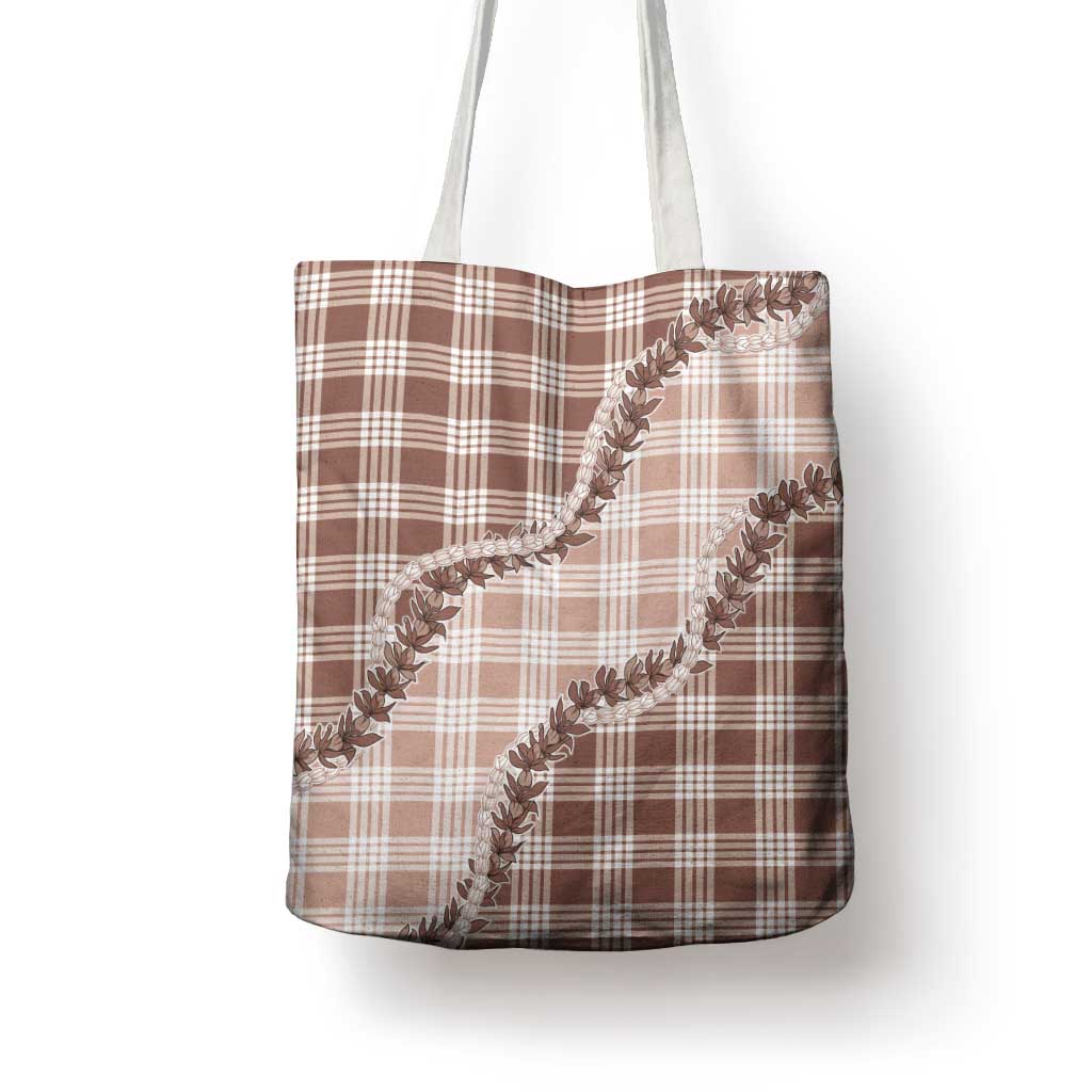 Beige Hawaii Palaka Tote Bag Hawaiian Pikake Lei LT05 - Polynesian Pride