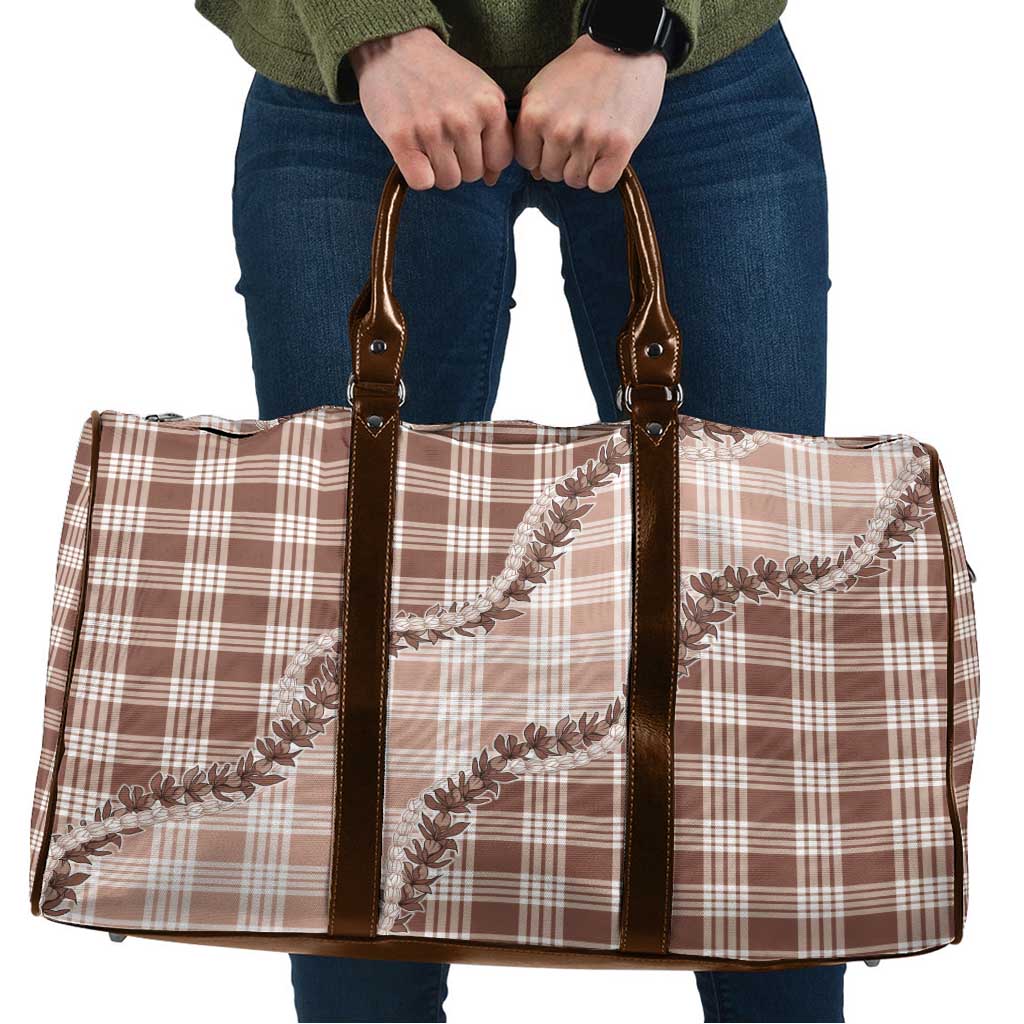 Beige Hawaii Palaka Travel Bag Hawaiian Pikake Lei