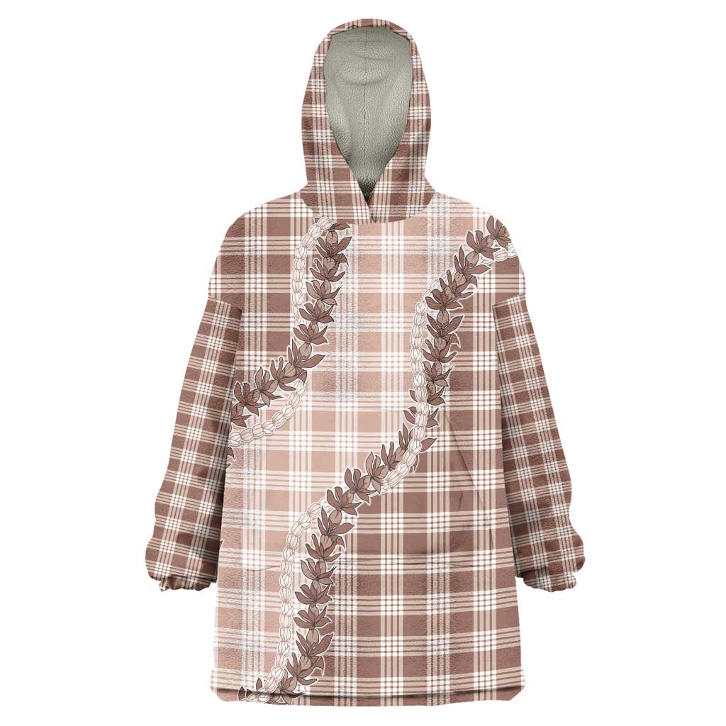 Beige Hawaii Palaka Wearable Blanket Hoodie Hawaiian Pikake Lei LT05 One Size Beige - Polynesian Pride