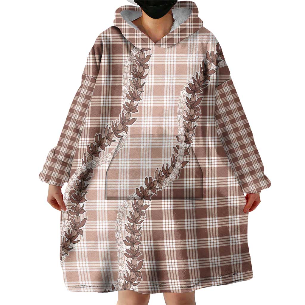 Beige Hawaii Palaka Wearable Blanket Hoodie Hawaiian Pikake Lei LT05 - Polynesian Pride