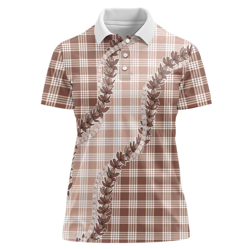 Beige Hawaii Palaka Women Polo Shirt Hawaiian Pikake Lei LT05 Female Beige - Polynesian Pride