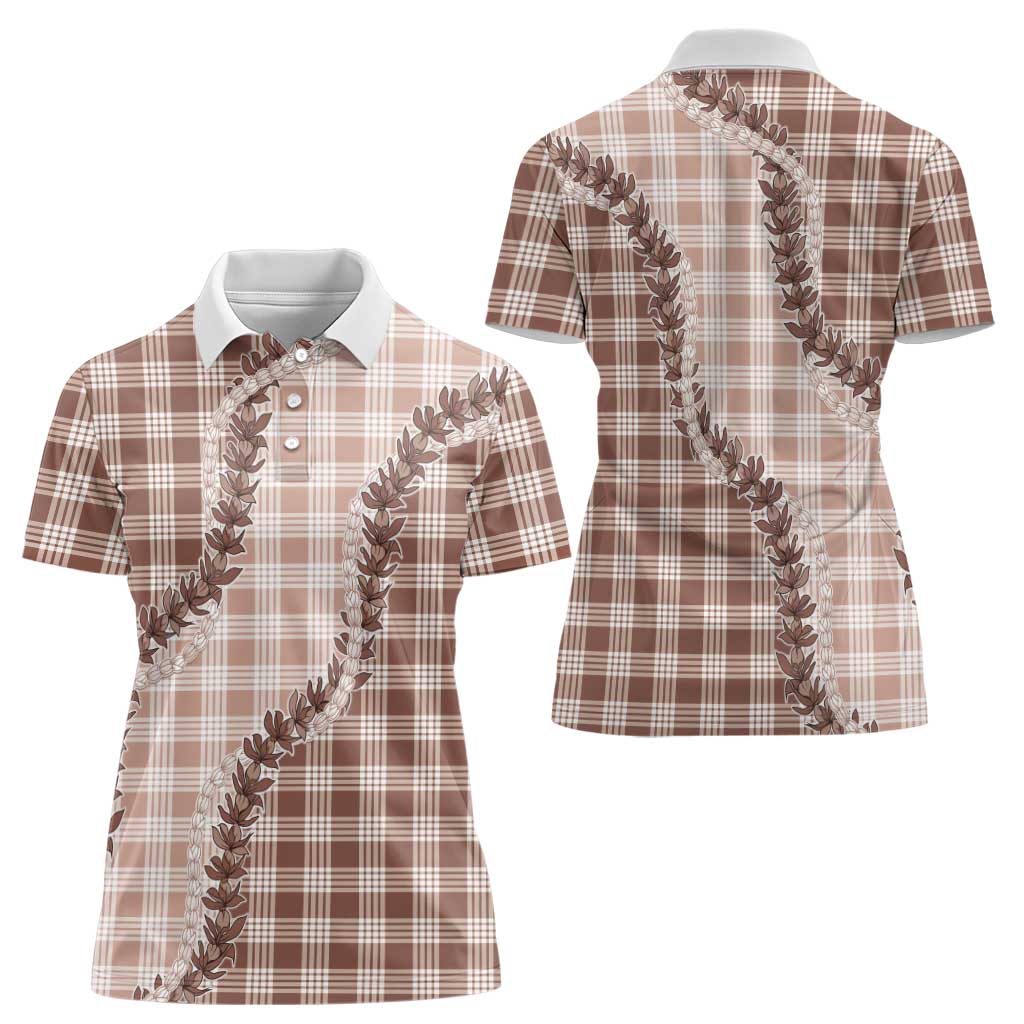 Beige Hawaii Palaka Women Polo Shirt Hawaiian Pikake Lei LT05 - Polynesian Pride