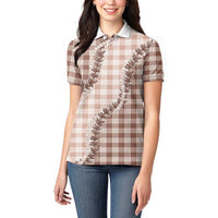 Beige Hawaii Palaka Women Polo Shirt Hawaiian Pikake Lei LT05 - Polynesian Pride