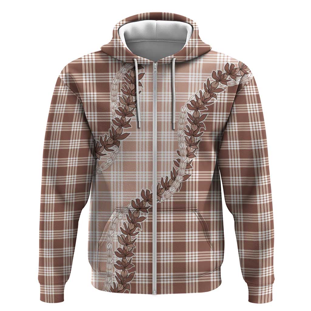 Beige Hawaii Palaka Zip Hoodie Hawaiian Pikake Lei LT05 Zip Hoodie Beige - Polynesian Pride