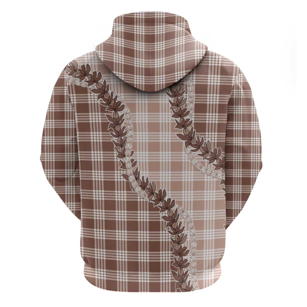 Beige Hawaii Palaka Zip Hoodie Hawaiian Pikake Lei LT05 - Polynesian Pride
