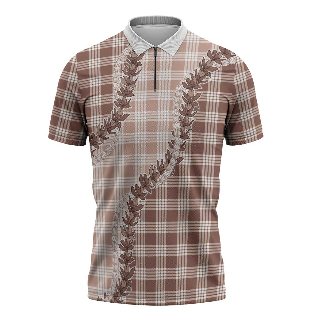 Beige Hawaii Palaka Zipper Polo Shirt Hawaiian Pikake Lei LT05 Beige - Polynesian Pride