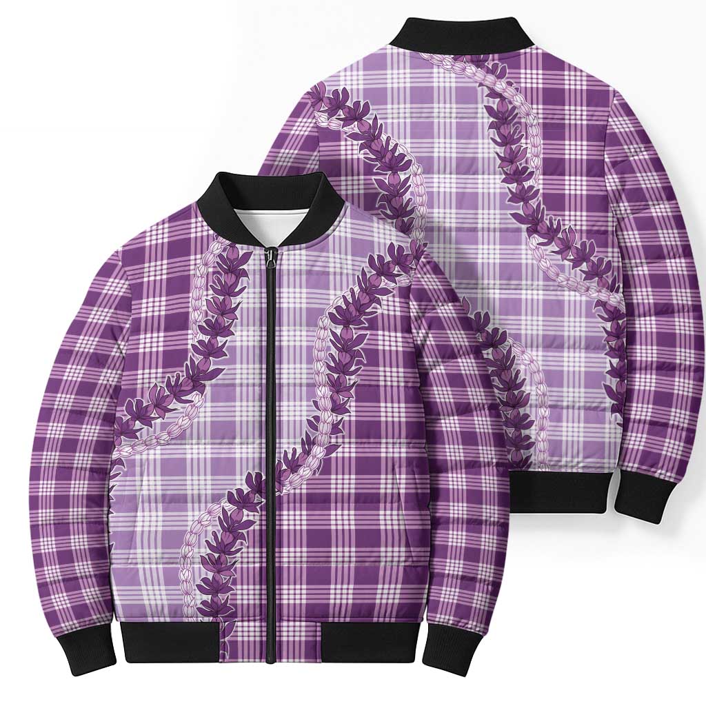 Violet Hawaii Palaka Bomber Puffer Jacket Hawaiian Pikake Lei LT05 - Polynesian Pride