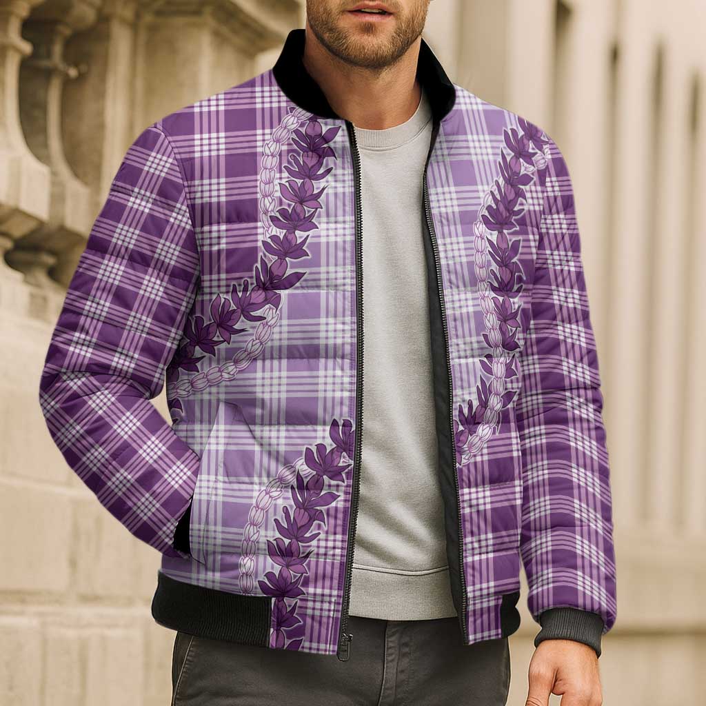 Violet Hawaii Palaka Bomber Puffer Jacket Hawaiian Pikake Lei LT05 - Polynesian Pride