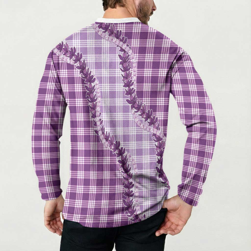Violet Hawaii Palaka Button Sweatshirt Hawaiian Pikake Lei LT05 - Polynesian Pride