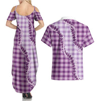 Violet Hawaii Palaka Couples Matching Summer Maxi Dress and Hawaiian Shirt Hawaiian Pikake Lei