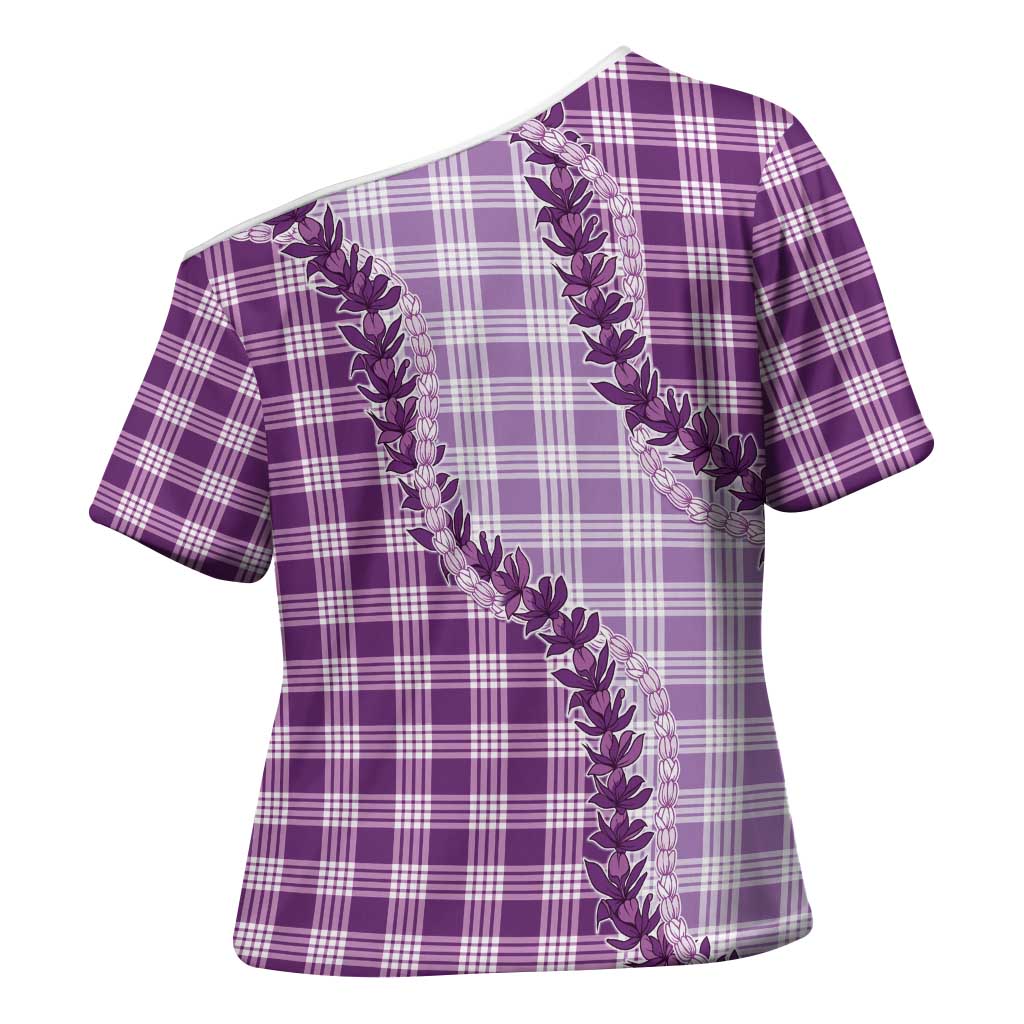 Violet Hawaii Palaka Cross Shoulder Shirt Hawaiian Pikake Lei LT05 - Polynesian Pride