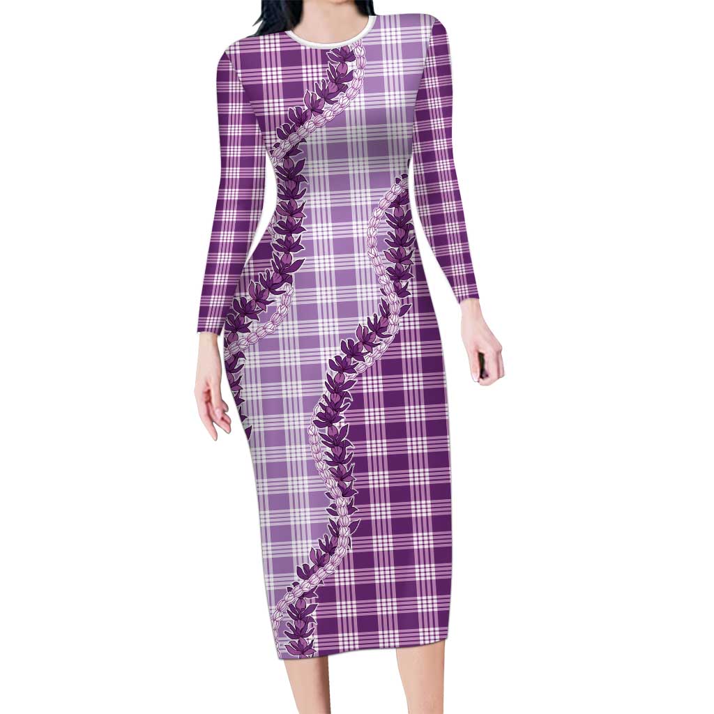 Violet Hawaii Palaka Family Matching Long Sleeve Bodycon Dress and Hawaiian Shirt Hawaiian Pikake Lei