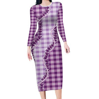 Violet Hawaii Palaka Family Matching Long Sleeve Bodycon Dress and Hawaiian Shirt Hawaiian Pikake Lei