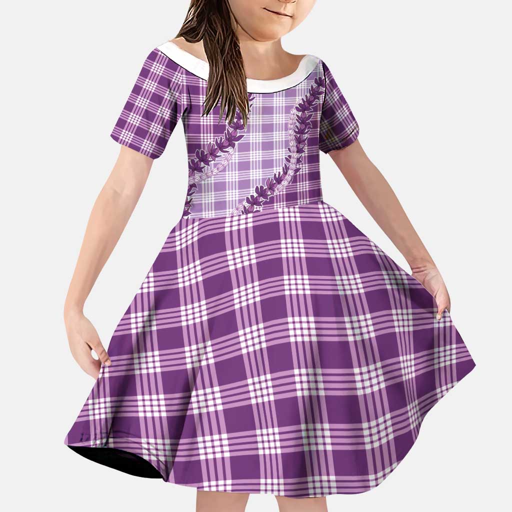 Violet Hawaii Palaka Family Matching Off Shoulder Short Dress and Hawaiian Shirt Hawaiian Pikake Lei