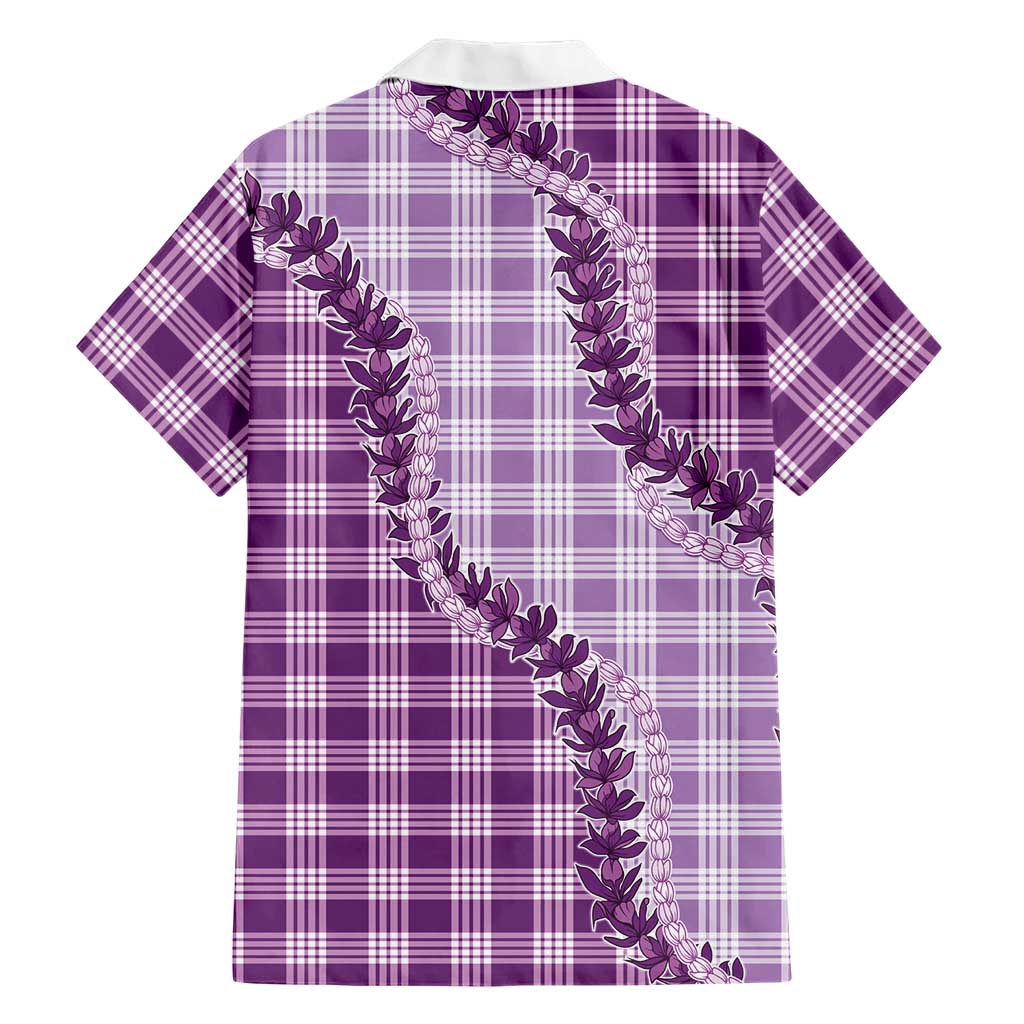 Violet Hawaii Palaka Family Matching Off Shoulder Short Dress and Hawaiian Shirt Hawaiian Pikake Lei