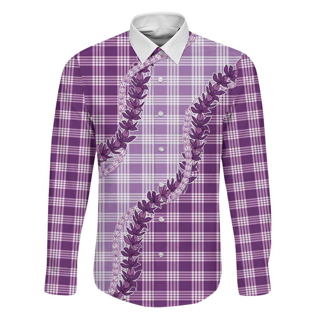 Violet Hawaii Palaka Family Matching Tank Maxi Dress and Hawaiian Shirt Hawaiian Pikake Lei