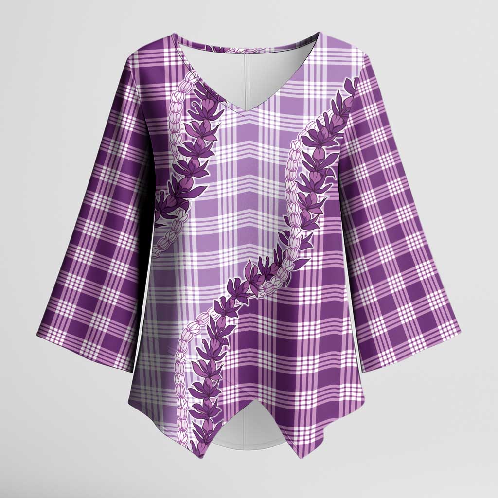 Violet Hawaii Palaka Kimono Sleeve Blouse Hawaiian Pikake Lei