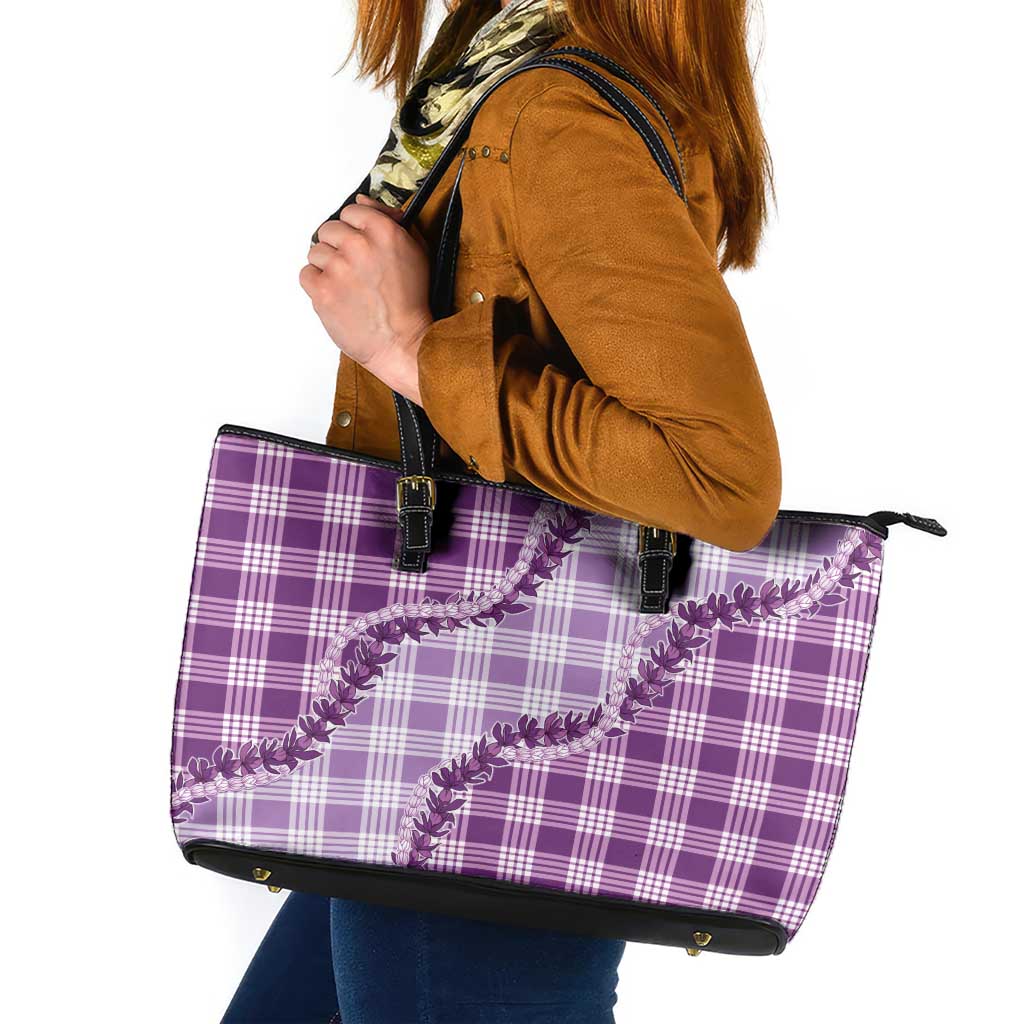 Violet Hawaii Palaka Leather Tote Bag Hawaiian Pikake Lei