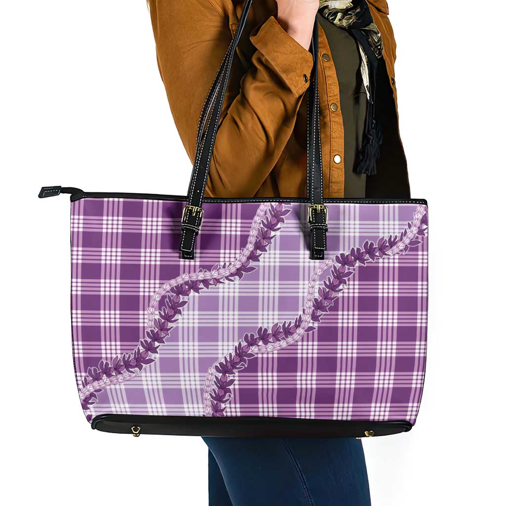 Violet Hawaii Palaka Leather Tote Bag Hawaiian Pikake Lei