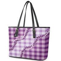 Violet Hawaii Palaka Leather Tote Bag Hawaiian Pikake Lei