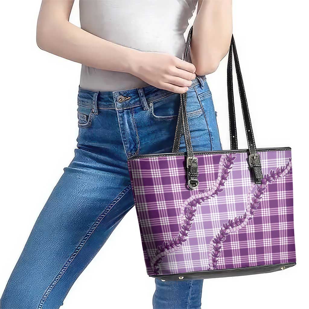 Violet Hawaii Palaka Leather Tote Bag Hawaiian Pikake Lei