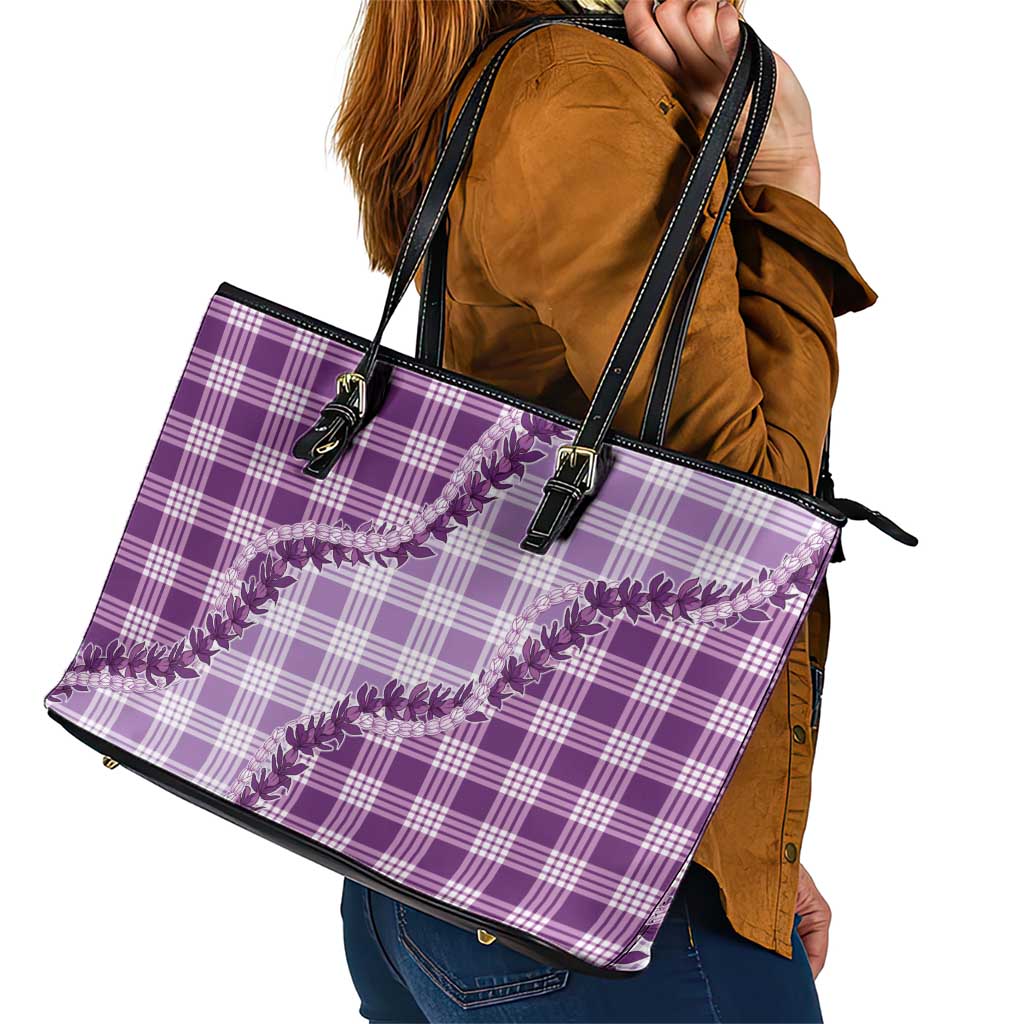 Violet Hawaii Palaka Leather Tote Bag Hawaiian Pikake Lei