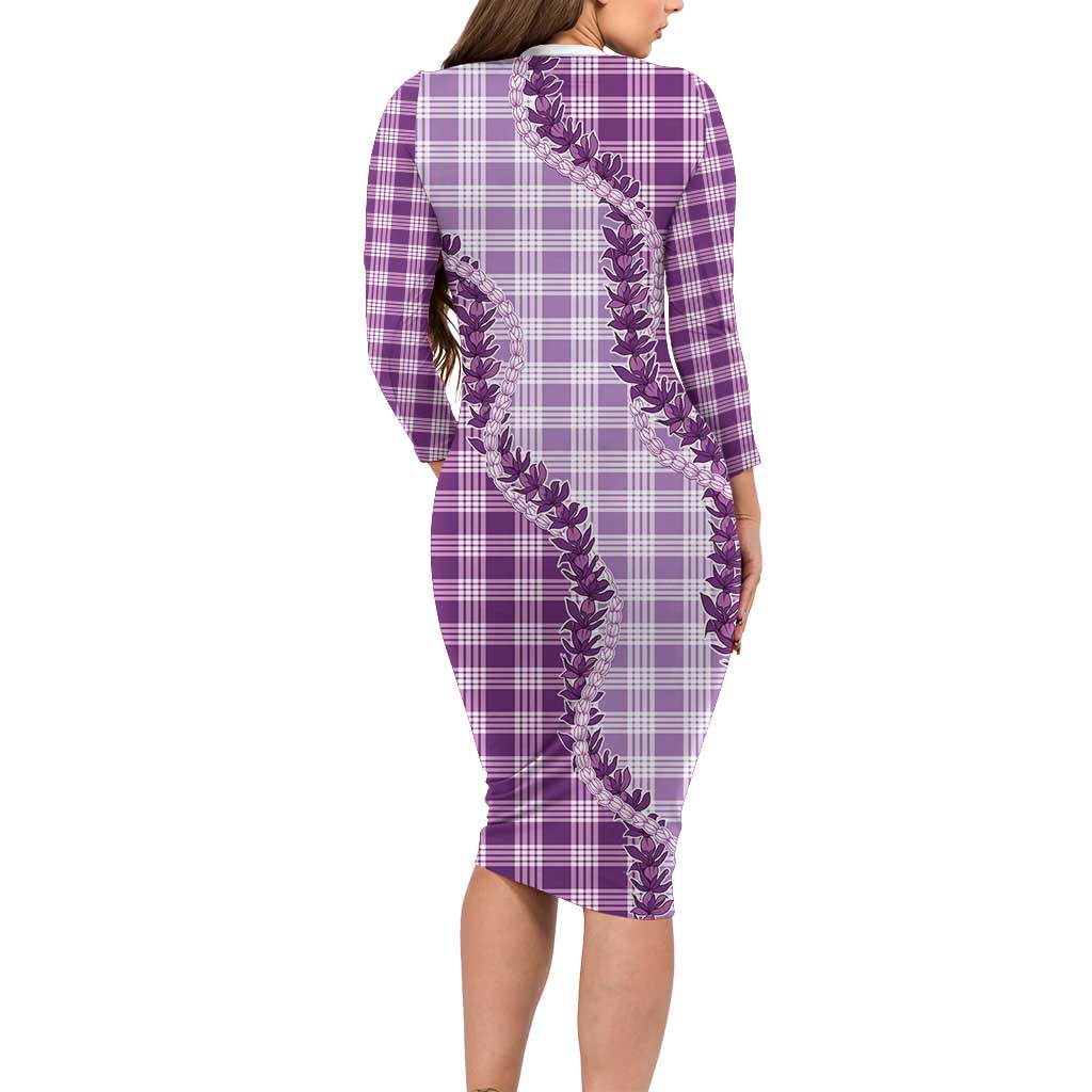 Violet Hawaii Palaka Long Sleeve Bodycon Dress Hawaiian Pikake Lei LT05 - Polynesian Pride