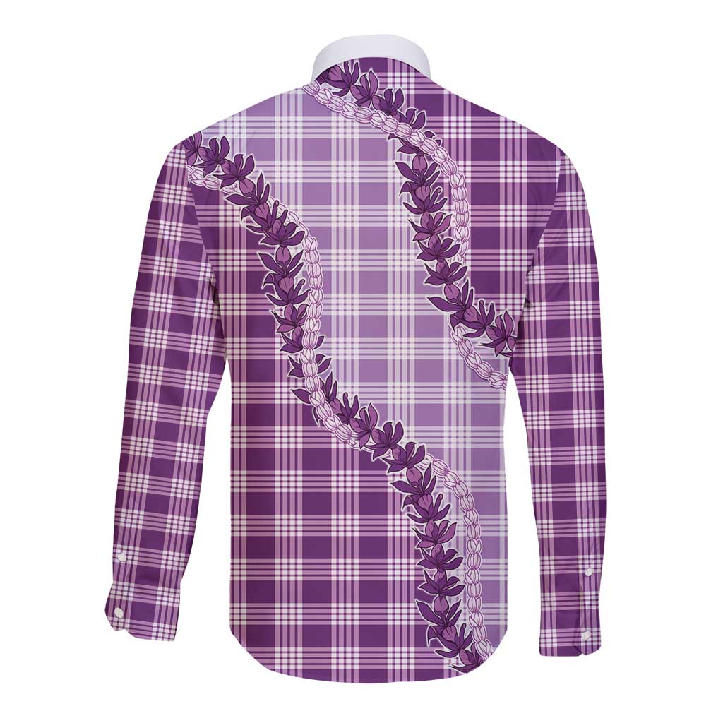 Violet Hawaii Palaka Long Sleeve Button Shirt Hawaiian Pikake Lei LT05 - Polynesian Pride