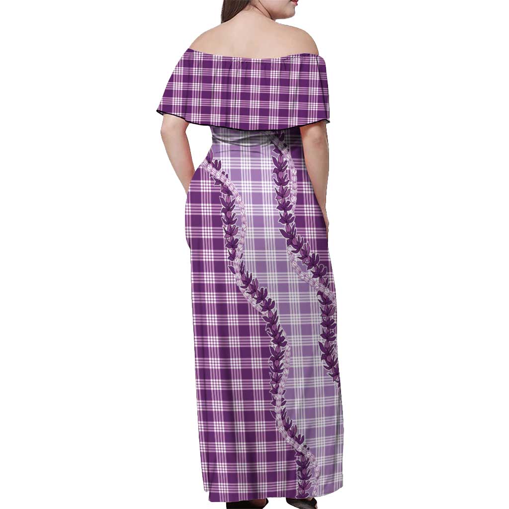 Violet Hawaii Palaka Off Shoulder Maxi Dress Hawaiian Pikake Lei LT05 - Polynesian Pride