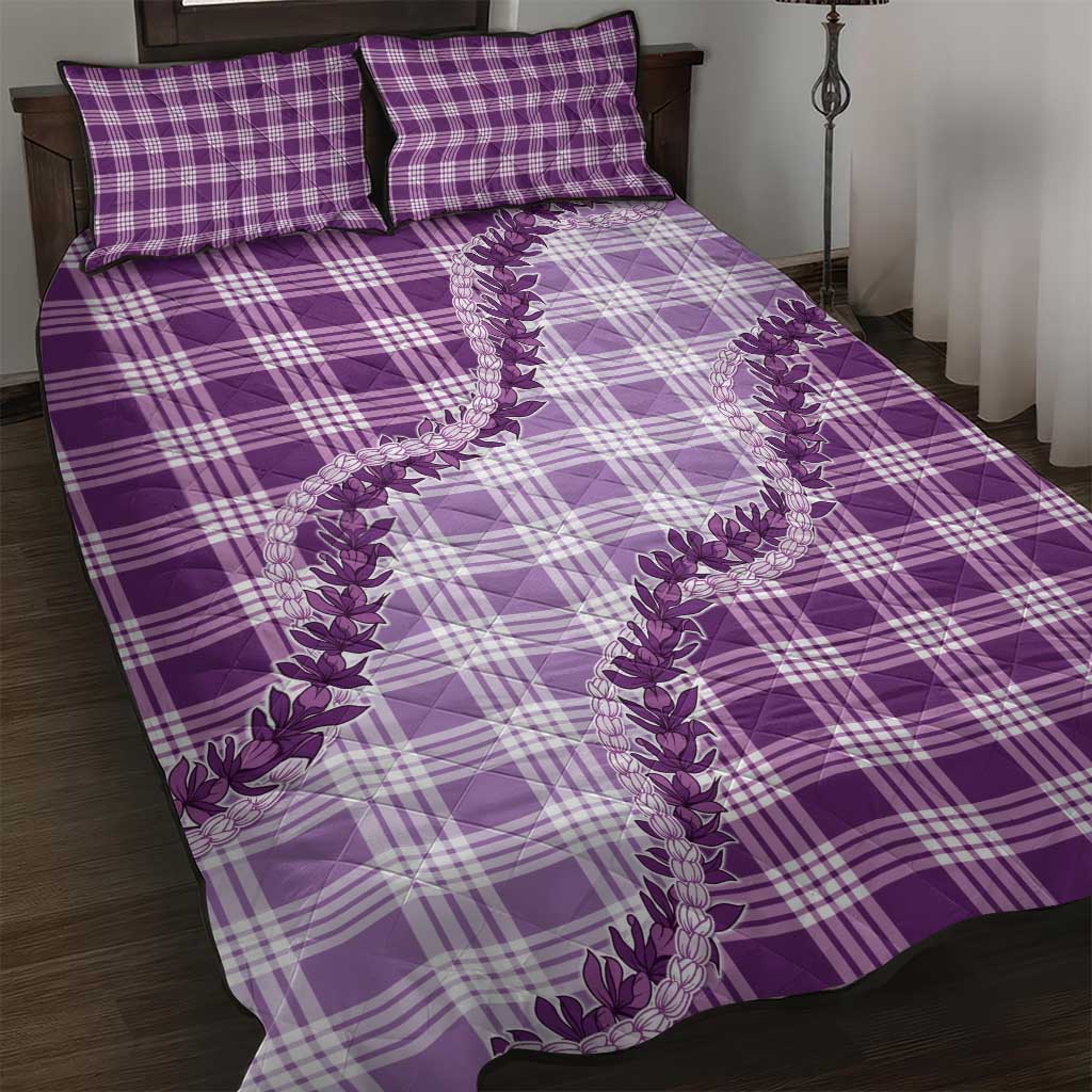 Violet Hawaii Palaka Quilt Bed Set Hawaiian Pikake Lei